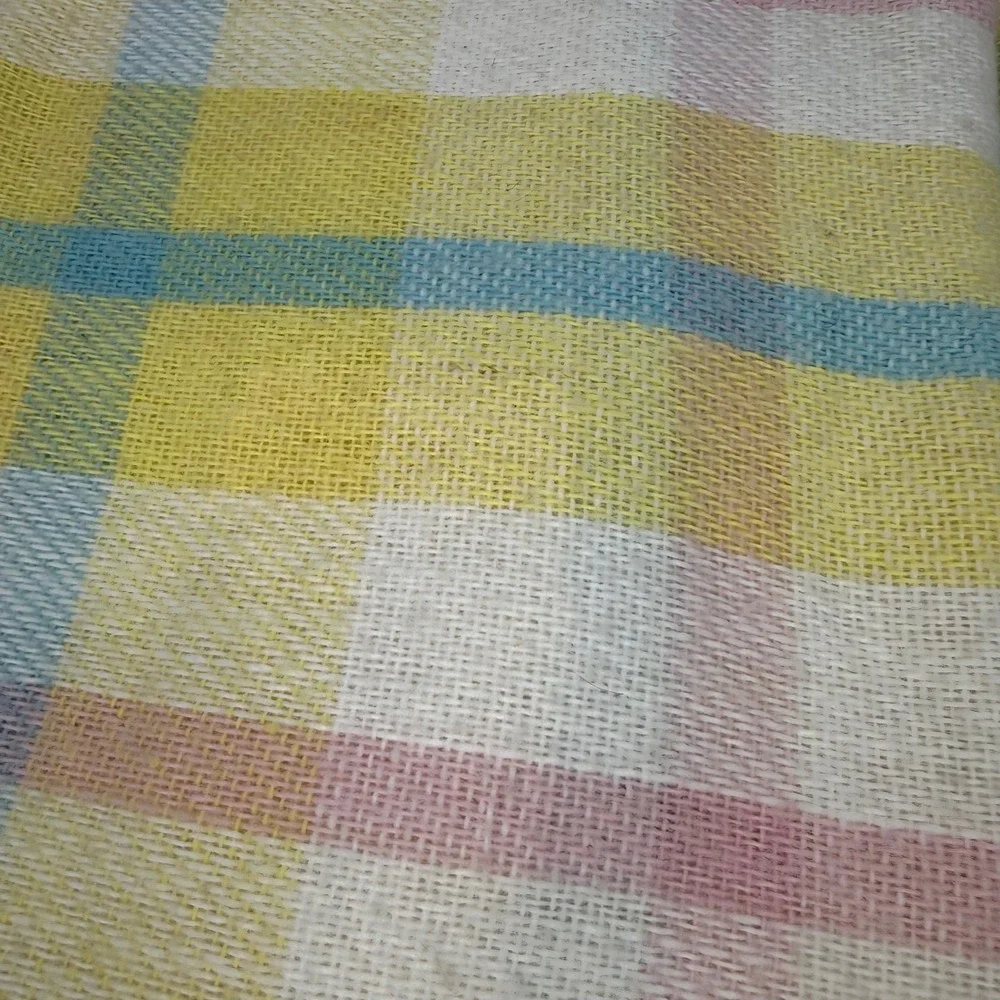 Vintage Pastel Plaid Baby Blanket Yellow Blue Pink Thermal Weave 36x48